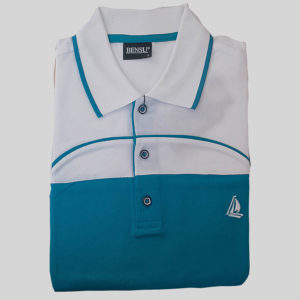 100% Cotton Cerulean Blue and White with a Chest Stripe Polo T-Shirt by Bensu KES 2500