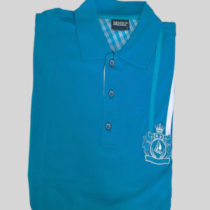 100% Cotton Cerulean Blue with a Vertical Stripe Polo T-Shirt by Bensu KES 2500