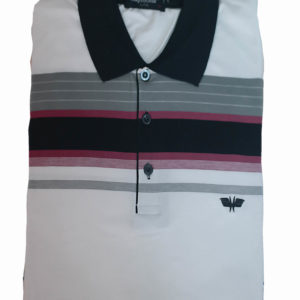 100% Cotton White with Multi-Colour Stripe Polo T-Shirt by Raymon KES 2500