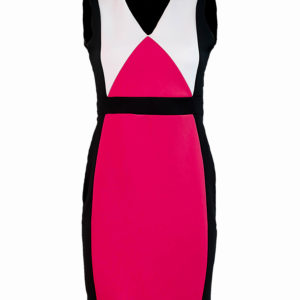 Quiz sleevless bodycon dress – red with black _ white sections Kes 3,000