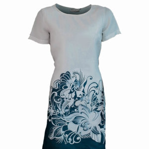 Semi-Formal Ivory dress with Navy Floral detail KES 4,000